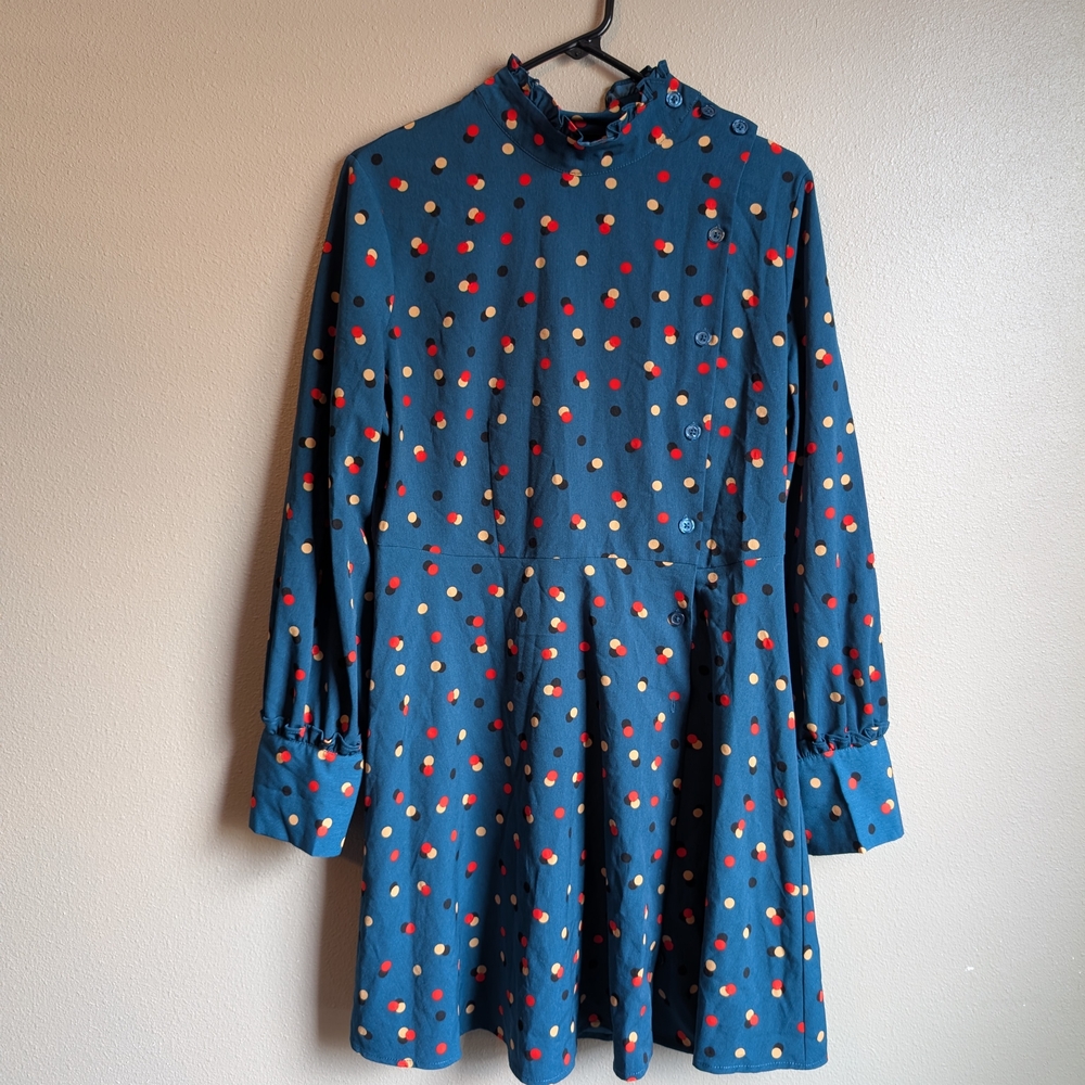 Who What Wear Teal Dress with Multicolor Polka Dots